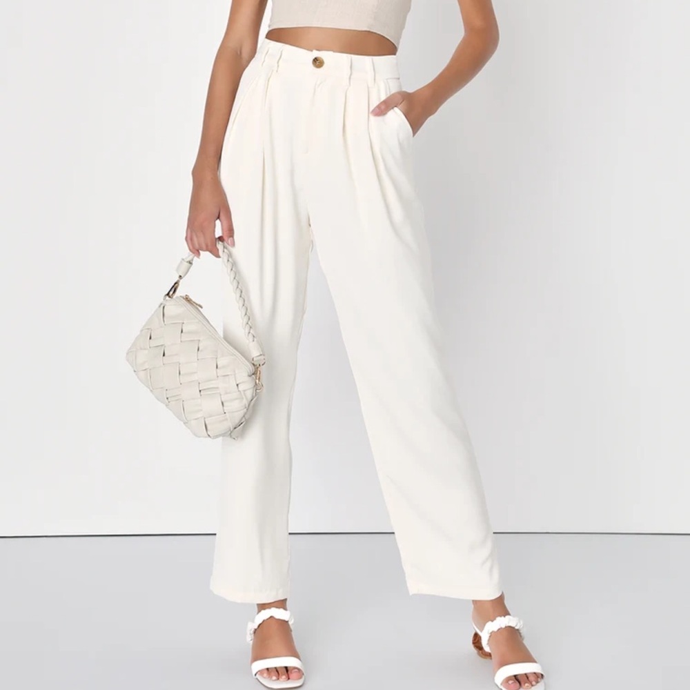 Lulus Sophisticated Take Ivory High-Waisted Trouser Pants
